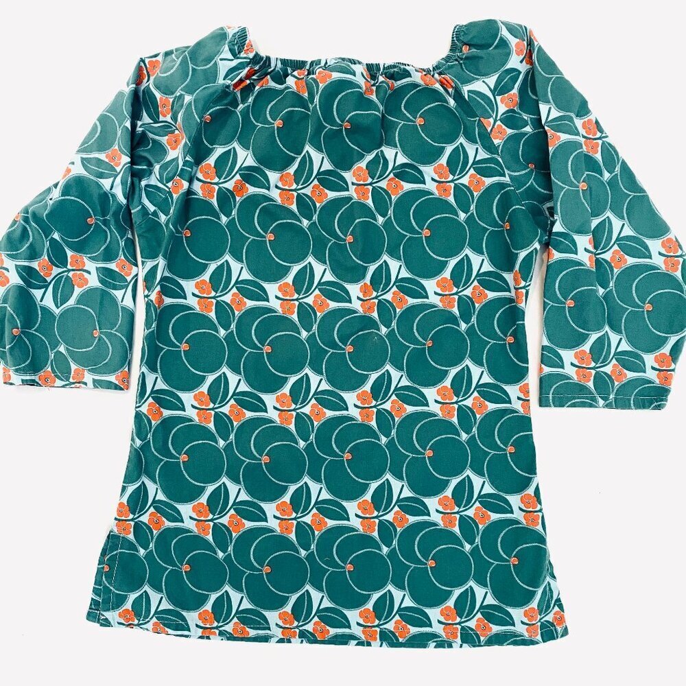 Haley and the Hound teal orange floral cotton shirt Womens Small Medium S/M - Picture 6 of 8